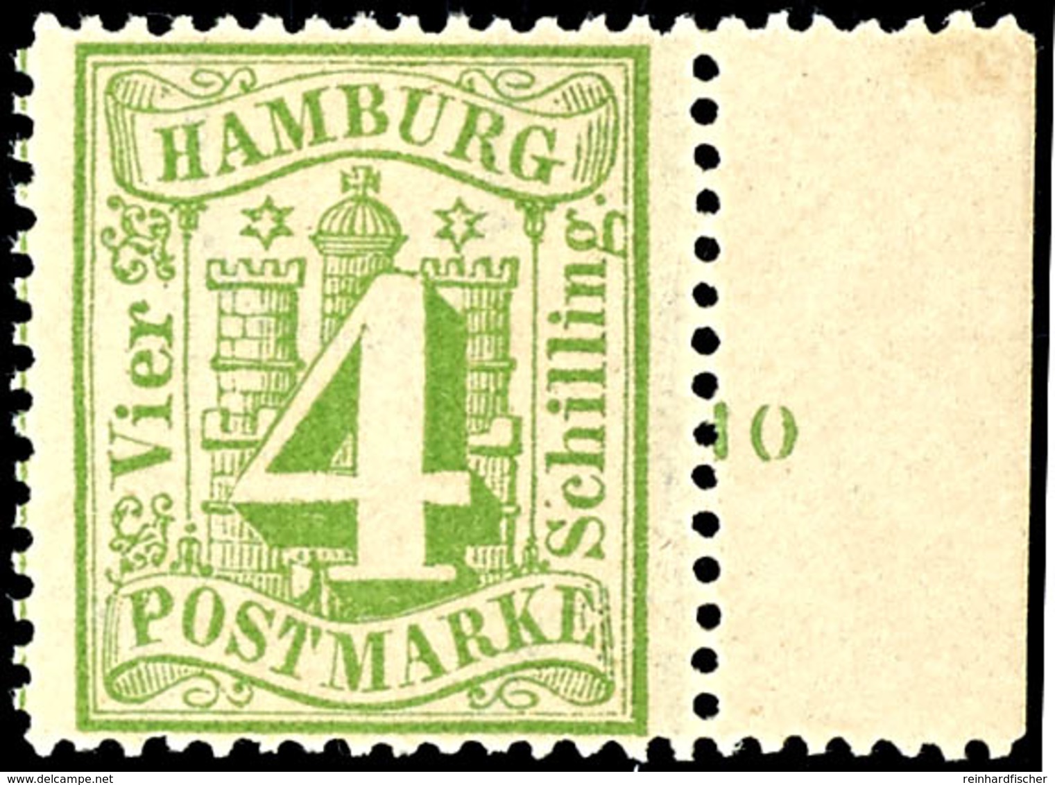 4 Schilling Grün, Vom Rechten Bogenrand Mit Reihenzähler "10", Farbfrisches Kabinettstück, Postfrisch, Gepr. Jakubek BPP - Hamburg