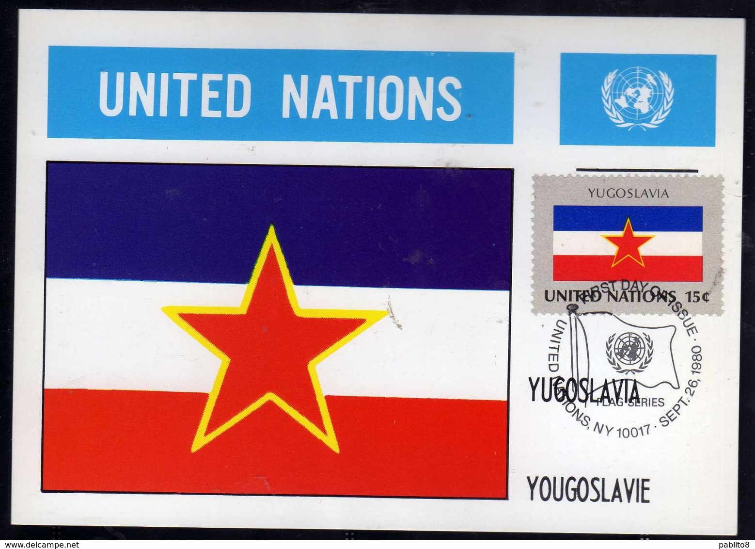 UNITED NATIONS NEW YORK ONU UN UNO 1980 FLAGS YUGOSLAVIA YUGOSLAVIE JUGOSLAVIA FDC MAXI CARD CARTOLINA MAXIMUM - Maximumkarten