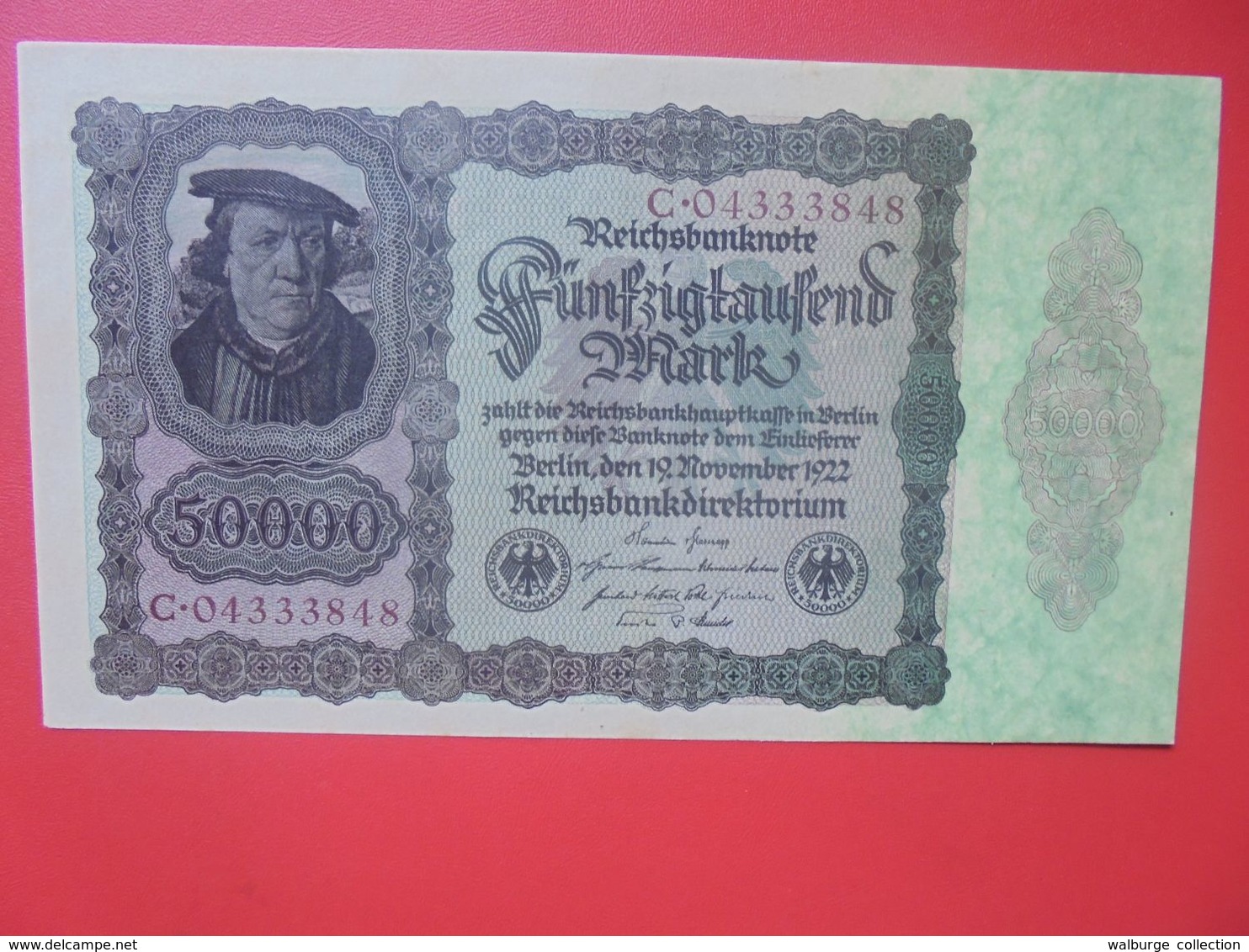 Reichsbanknote 50.000 MARK 1922 VARIANTE N°1 CHIFFRES ROUGE-FOND FONCE CIRCULER (B.16) - 50000 Mark