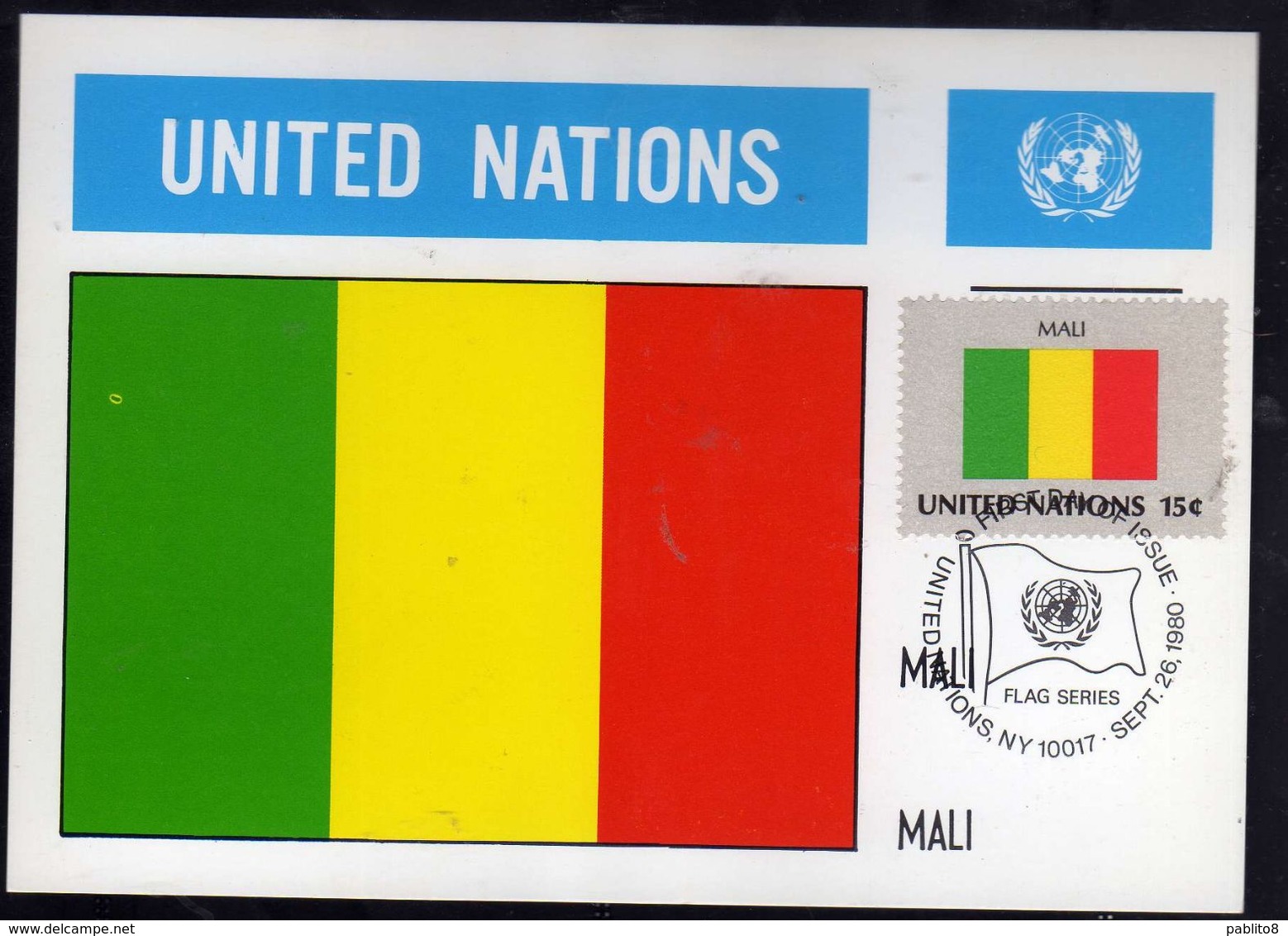 UNITED NATIONS NEW YORK ONU UN UNO 1980 FLAGS MALI FDC MAXI CARD CARTOLINA MAXIMUM - Maximumkaarten