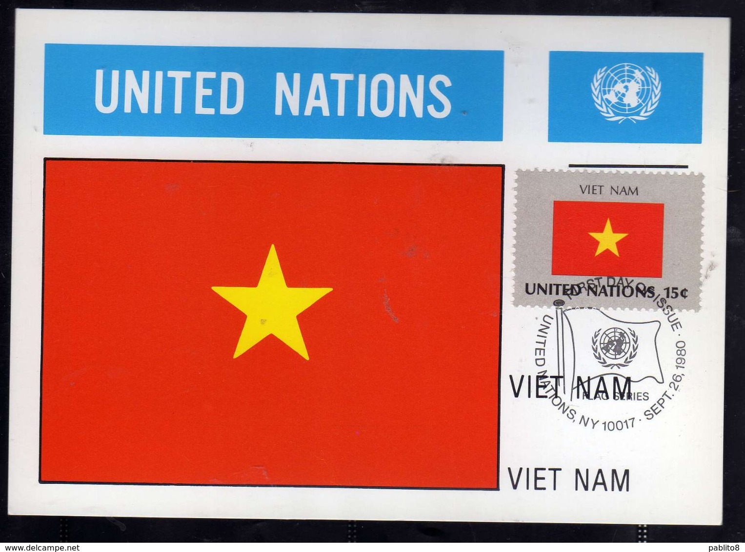 UNITED NATIONS NEW YORK ONU UN UNO 26 9 1980 FLAGS VIET NAM VIETNAM FDC MAXI CARD CARTOLINA MAXIMUM - Tarjetas – Máxima