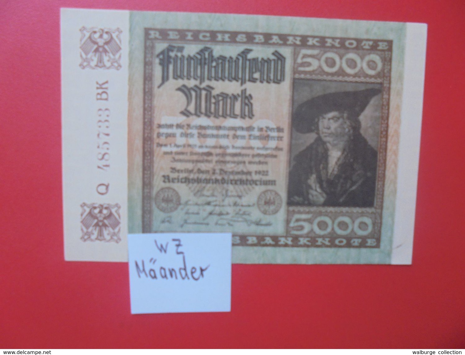 Reichsbanknote 5000 MARK 1922 VARIANTE N°3 CIRCULER (B.16) - 5000 Mark