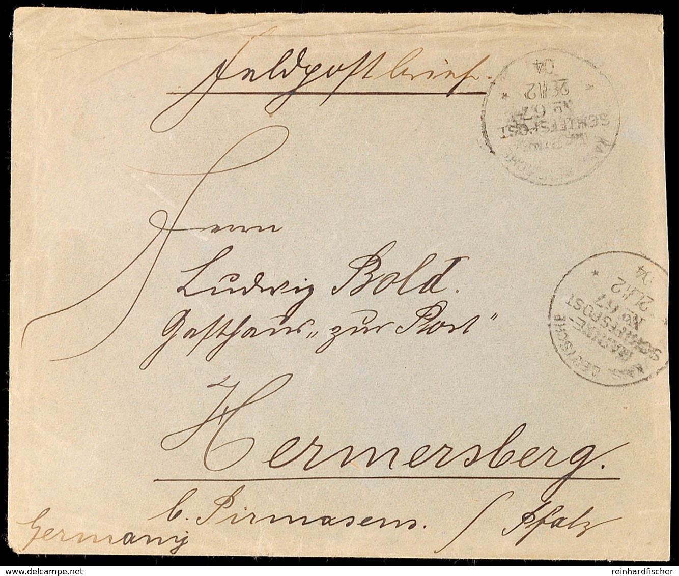 MSP No. 67 28.12.04, 2 X Klar Auf Feldpostbrief Mit Absenderangabe DSWA Nach Deutschland, Ankunftsstempel, Stärkere Rand - German South West Africa