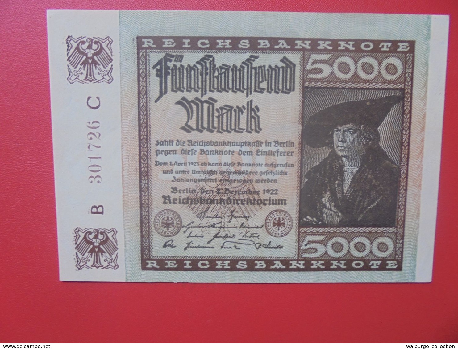 Reichsbanknote 5000 MARK 1922 VARIANTE CIRCULER (B.16) - 5000 Mark