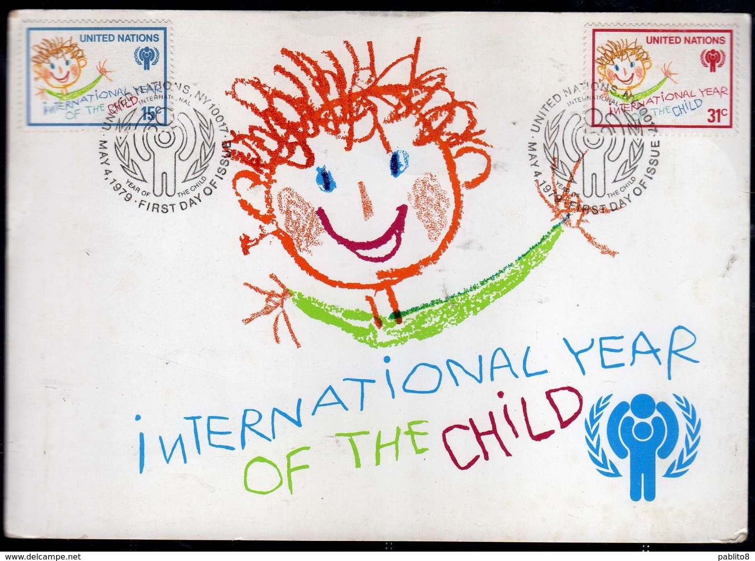 UNITED NATIONS NEW YORK ONU UN UNO 4 5 1979 INTERNATIONAL YEAR OF THE CHILD COMPLETE SET FDC MAXI CARD CARTOLINA MAXIMUM - Cartes-maximum