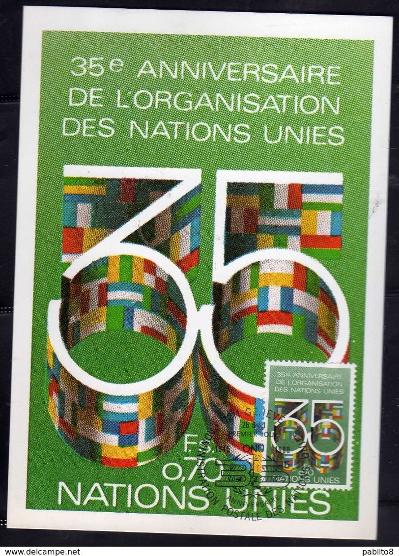 NATIONS UNIES GENEVE ONU UN UNO 26 6 1980 ANNIVERSAIRE DE L'ORGANISATION ANNIVERSARY FDC MAXI CARD CARTOLINA MAXIMUM - Cartes-maximum