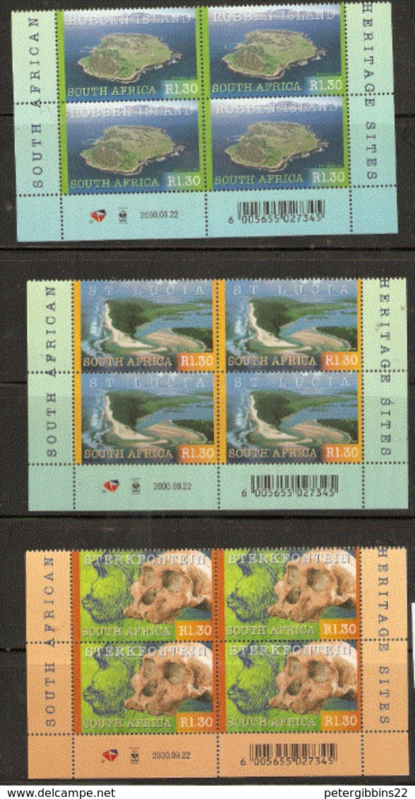 South Africa  2000  1198-1200 World Heritage Sites Blocks Of Four   Unmounted Mint - Ongebruikt