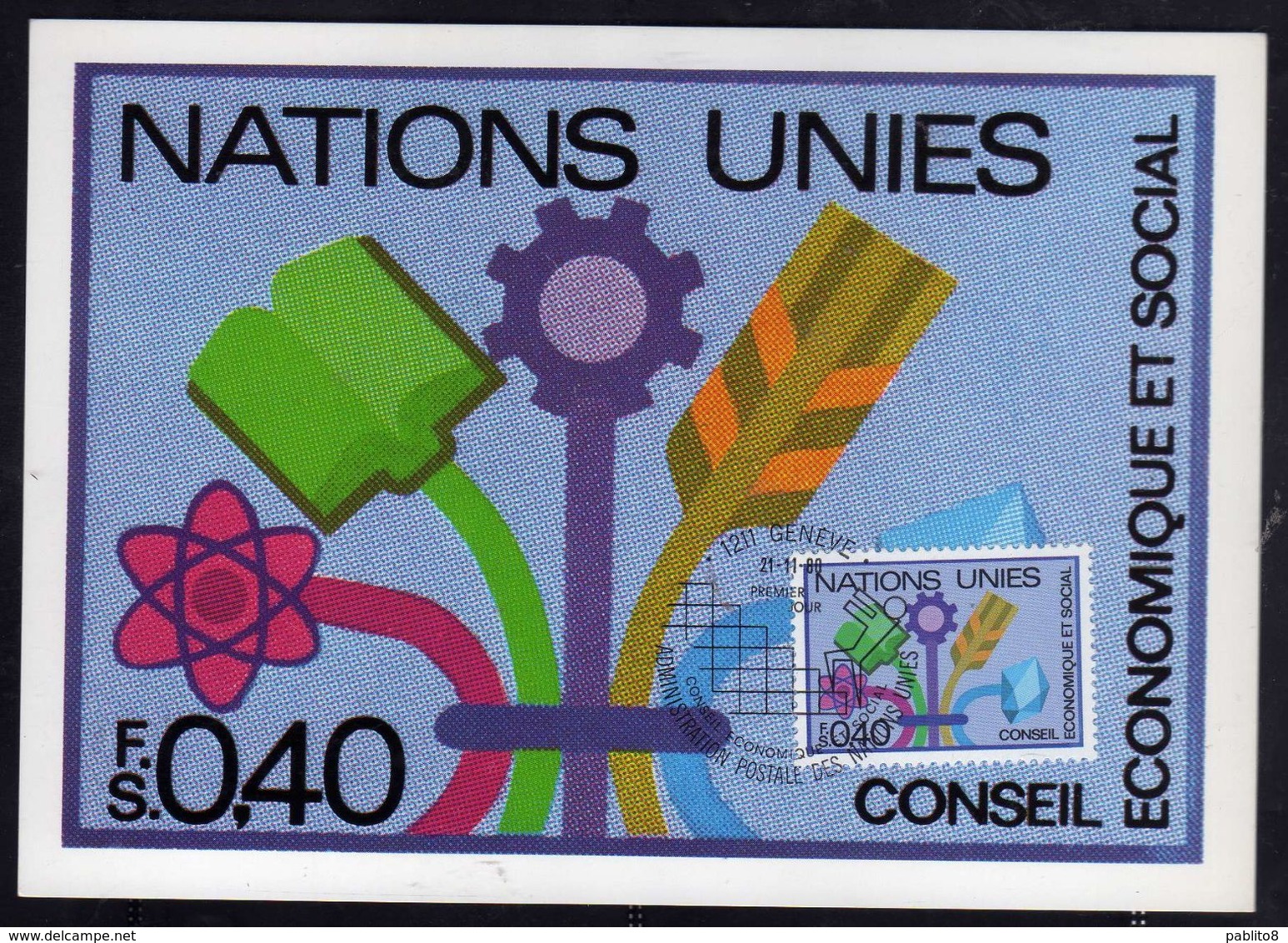 NATIONS UNIES GENEVE ONU UN UNO 21 11 1980 CONSEIL ECONOMIQUE ET SOCIAL ECONOMIC COUNCIL FDC MAXI CARD CARTOLINA MAXIMUM - Cartes-maximum
