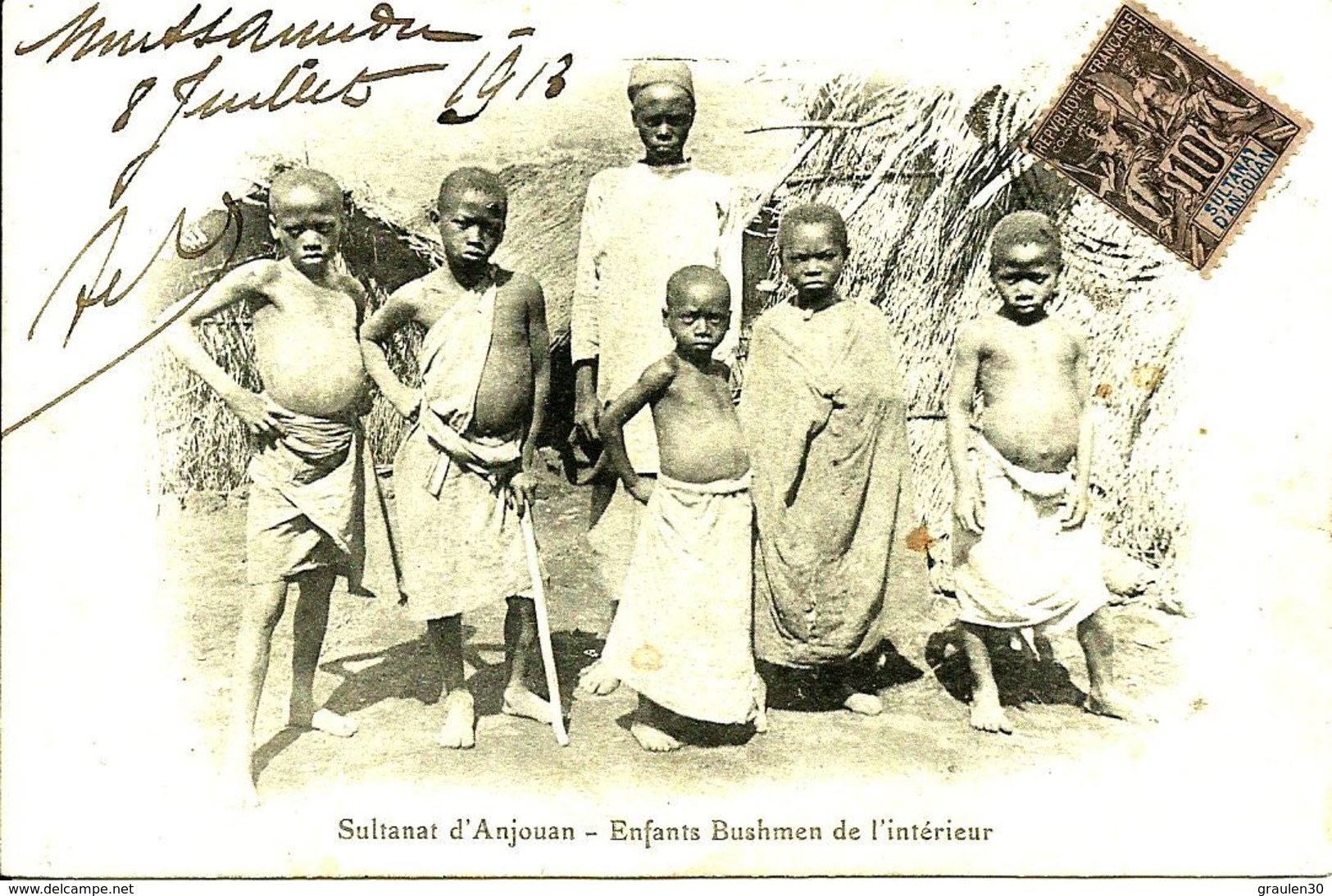 Sur CPA N°5 Obl. Cachet Anglais De MUTSAMUDU -Griffe "PAQUEBOT" Via Zanzibar - 1913 - - Covers & Documents