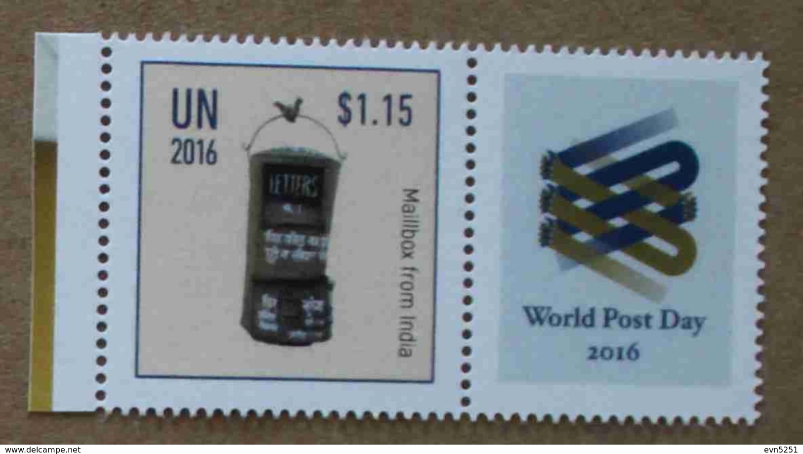 NY16-01 : Nations-Unies (New-York) / Journée Mondiale De La Poste - Boîte Aux Lettres (Inde) - Neufs