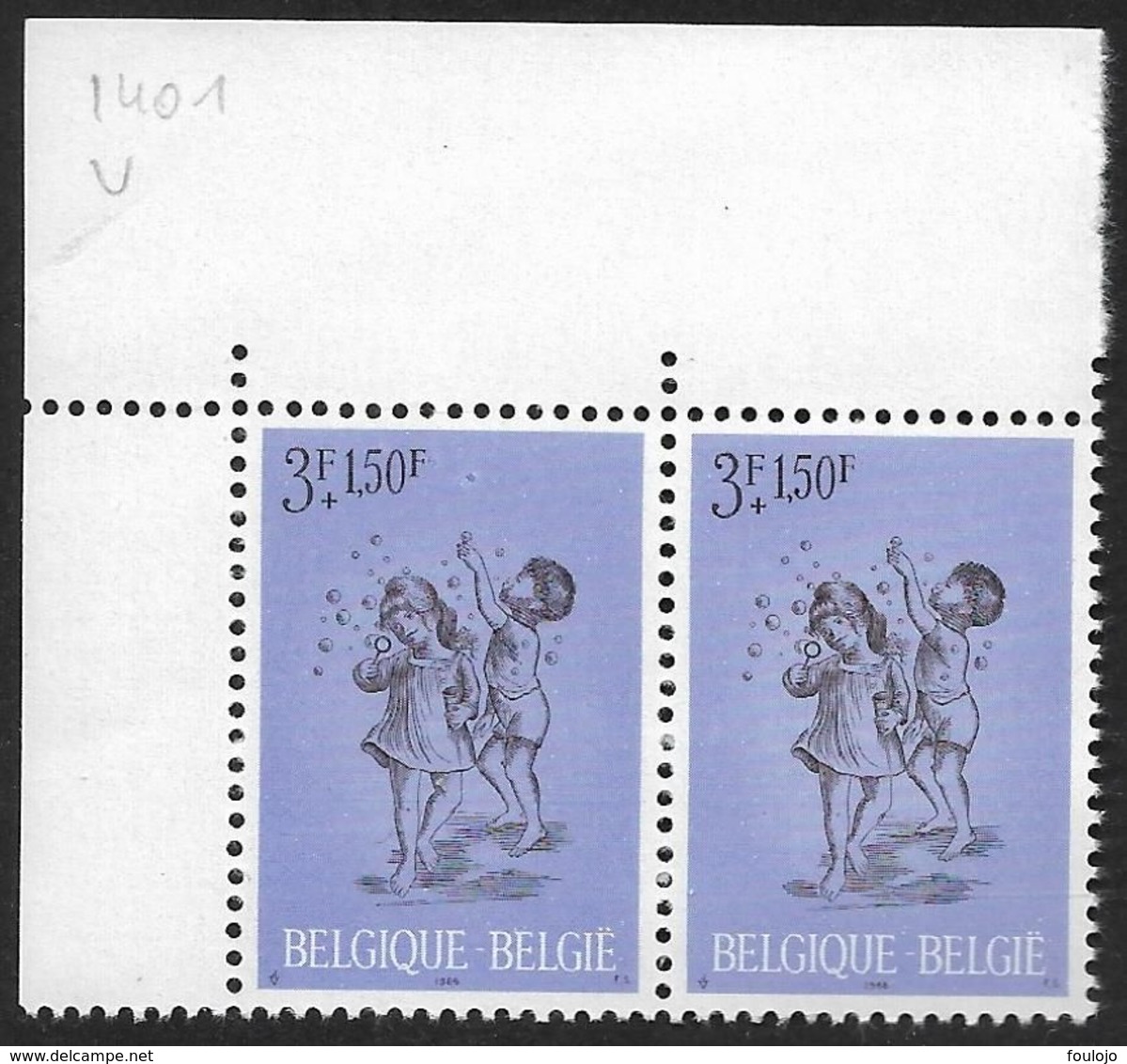 1401-V En Paire Coin De Feuille - V Bulle Supplémentaire P4 - T1 (Alb. Noir N° 19) - Sonstige & Ohne Zuordnung