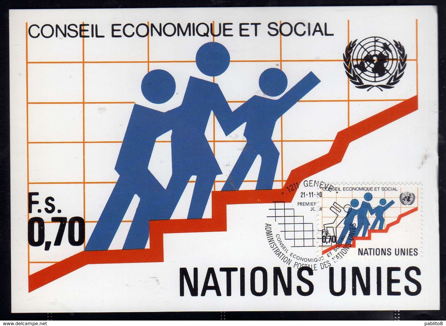 NATIONS UNIES GENEVE ONU UN UNO 21 11 1980 CONSEIL ECONOMIQUE ET SOCIAL ECONOMIC COUNCIL FDC MAXI CARD CARTOLINA MAXIMUM - Cartes-maximum