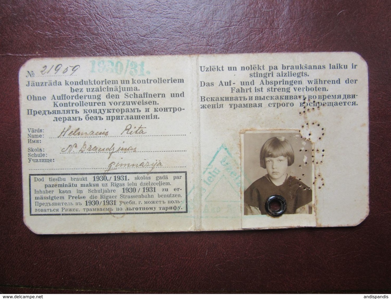 1930/31s Riga City Railway / TRAM Season Ticket  For  Student Girl  Latvia - Other & Unclassified