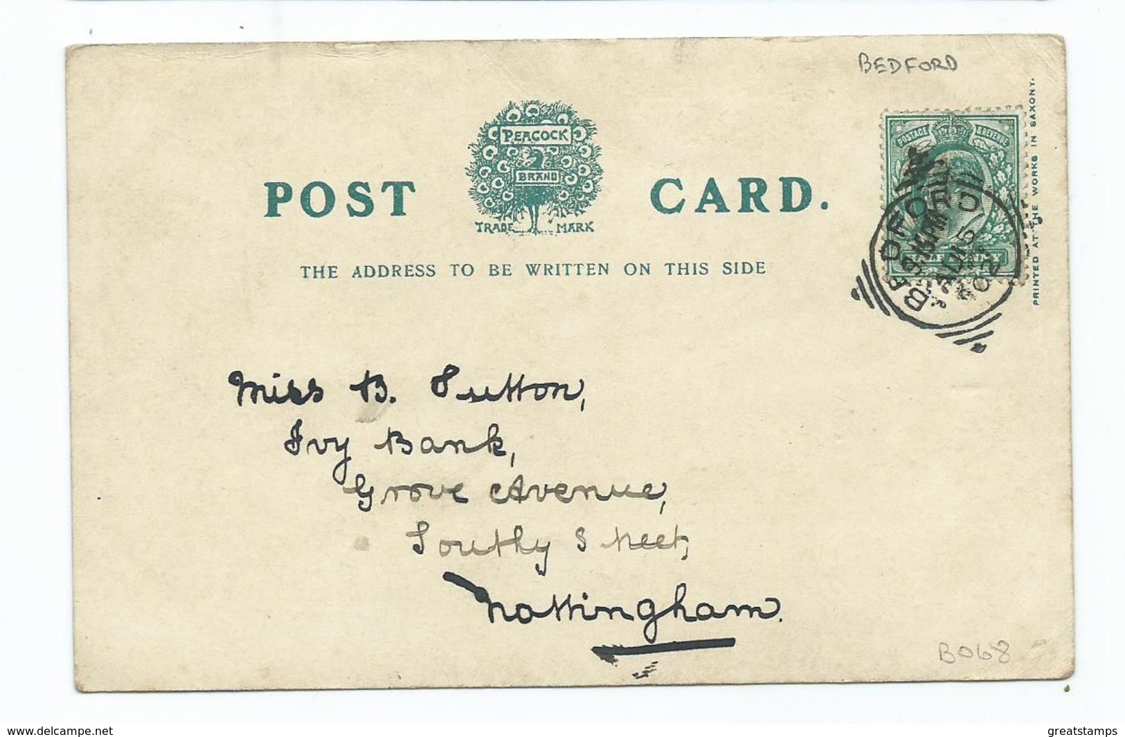 Bedfordshire Bedford On The Ouse Peacock Postcard Bedford Squared Circle Posted 1902 - Bedford