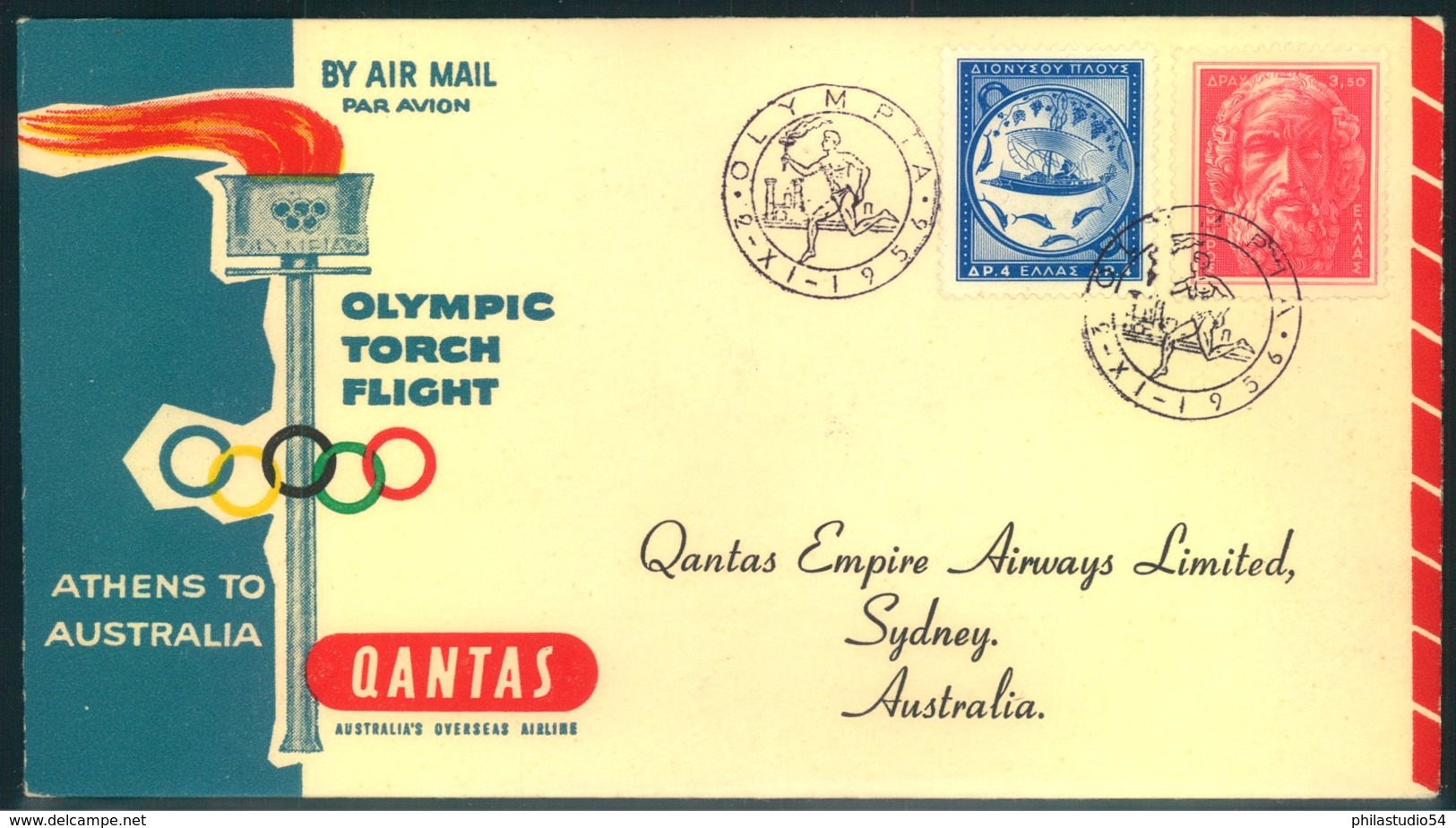 1956, Olympic Torch Flight Mit Sonderstempel "OLYMPIA" Nach Sydney - Sommer 1956: Melbourne
