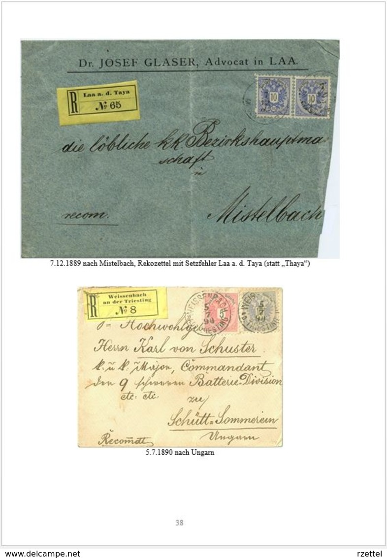 Reko-Zettel Und Einschreibe-Belege Von Niederösterreich 1886 - 1938 - Filatelia E Storia Postale