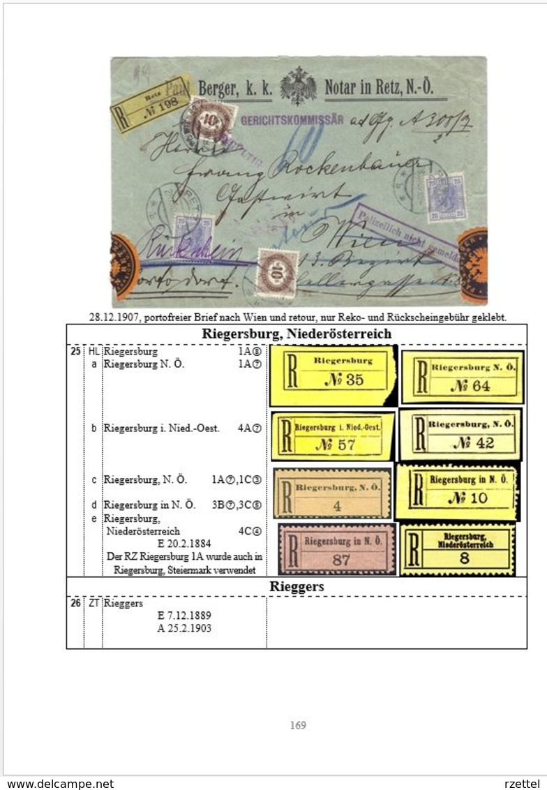 Reko-Zettel Und Einschreibe-Belege Von Niederösterreich 1886 - 1938 - Filatelia E Storia Postale