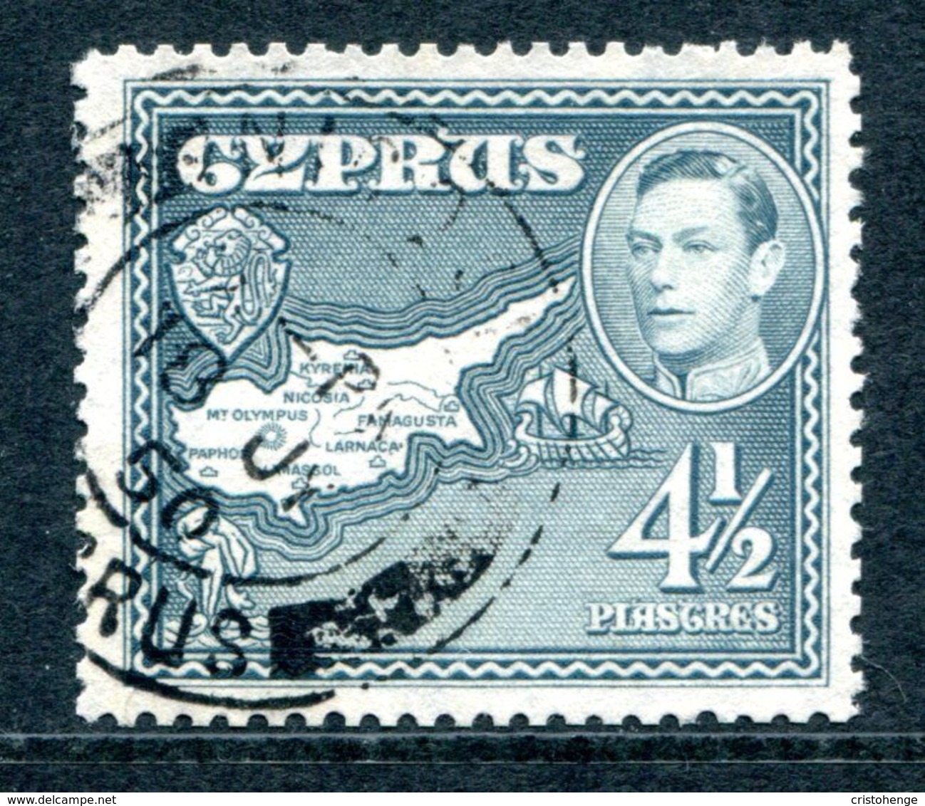 Cyprus 1938-51 KGVI Pictorial Definitives - 4½pi Map Used (SG 157) - Zypern (...-1960)