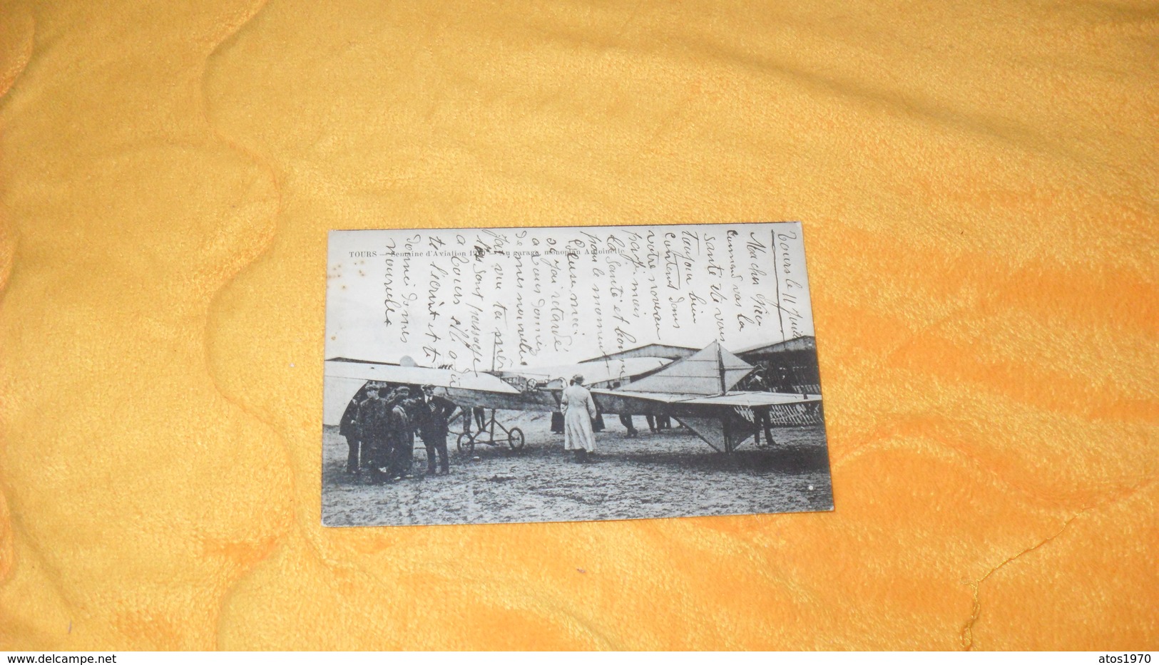 CARTE POSTALE ANCIENNE CIRCULEE DATE ?../ TOURS.- SEMAINE D'AVIATION..AU GARAGE MONOPLAN ANTOINETTE.. - Tours