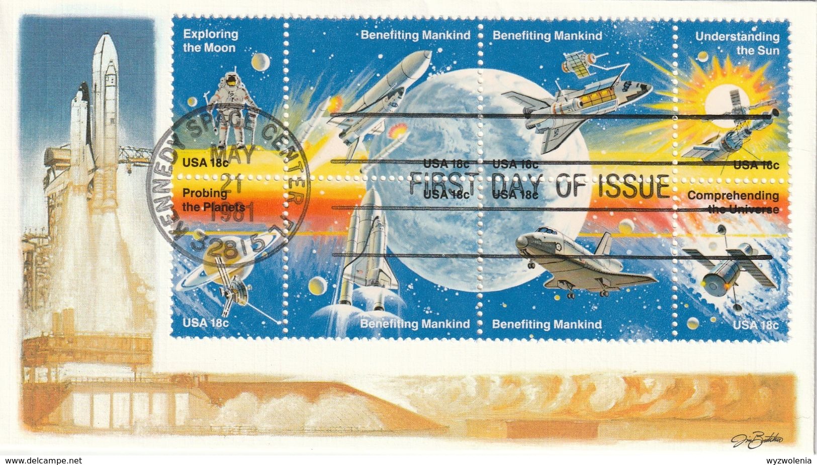 E 314) USA 1981 Mi 1481-1488 ** + 11 FDC: Erfolge der Raumfahrt