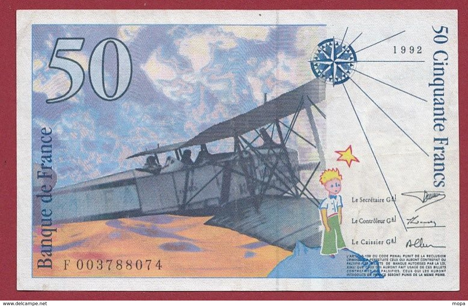 50 Francs "St Exupéry" 1992--TTB+----ALPH.F  ---Numéro.003788074 - 50 F 1992-1999 ''St Exupéry''