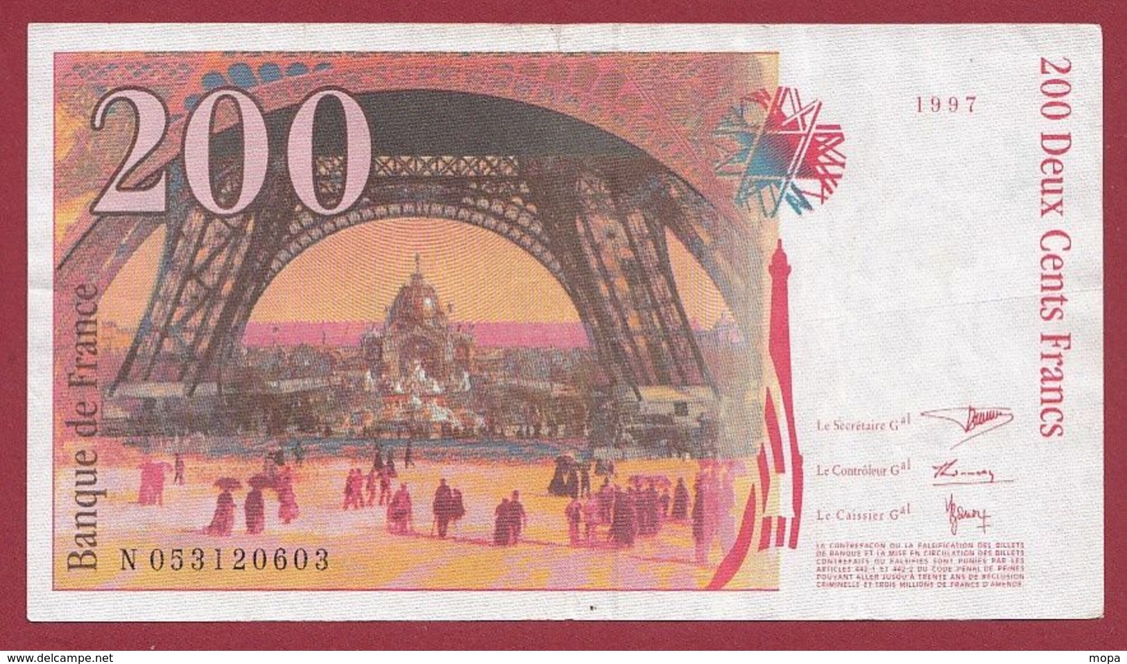 200 Francs "Eiffel" 1997 ---TTB+--ALPH -N----numéro .053120603 - 200 F 1995-1999 ''Eiffel''