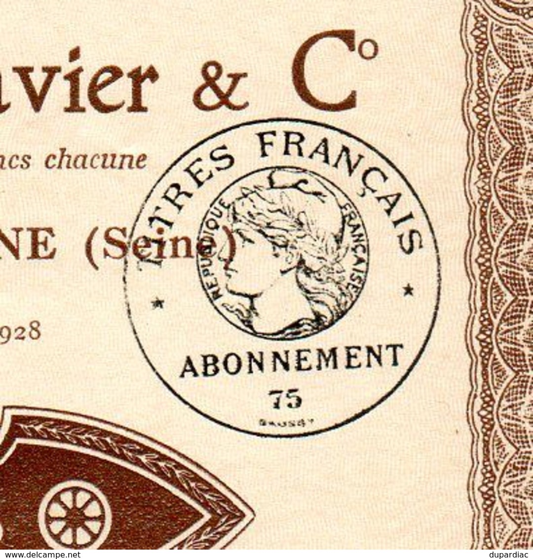 ACTION Au Porteur De 100 Francs : Anciens Etablissements Louis CLAVIER & Cie, 59 Rue De Bièvre à BOURG-LA-REINE, 1929. - Miniere