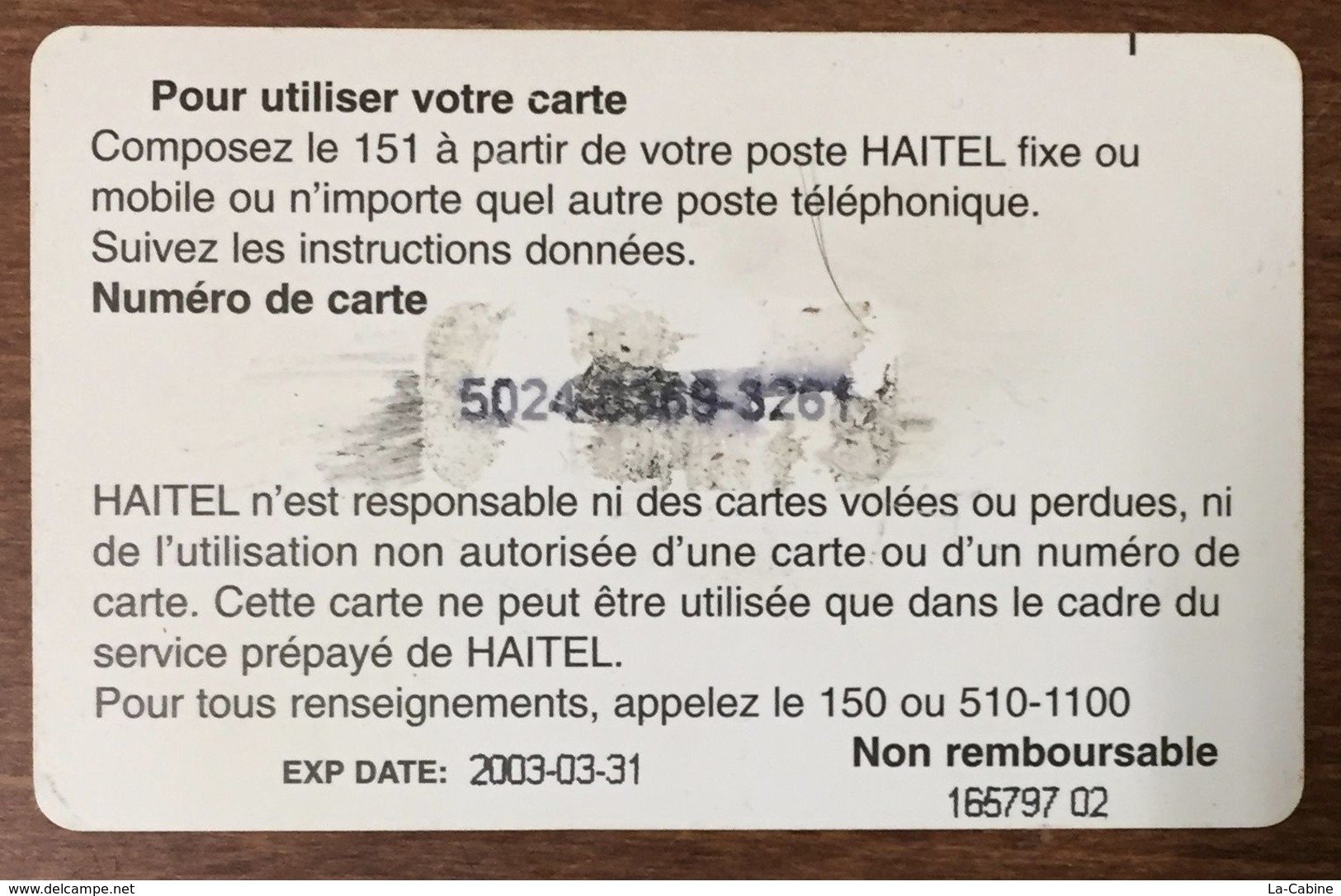 HAÏTI HAITEL 500 GDES EXP LE 31/03/2003 CARTE PRÉPAYÉE PREPAID CARTES TÉLÉPHONIQUE PHONECARD CARD - Haïti