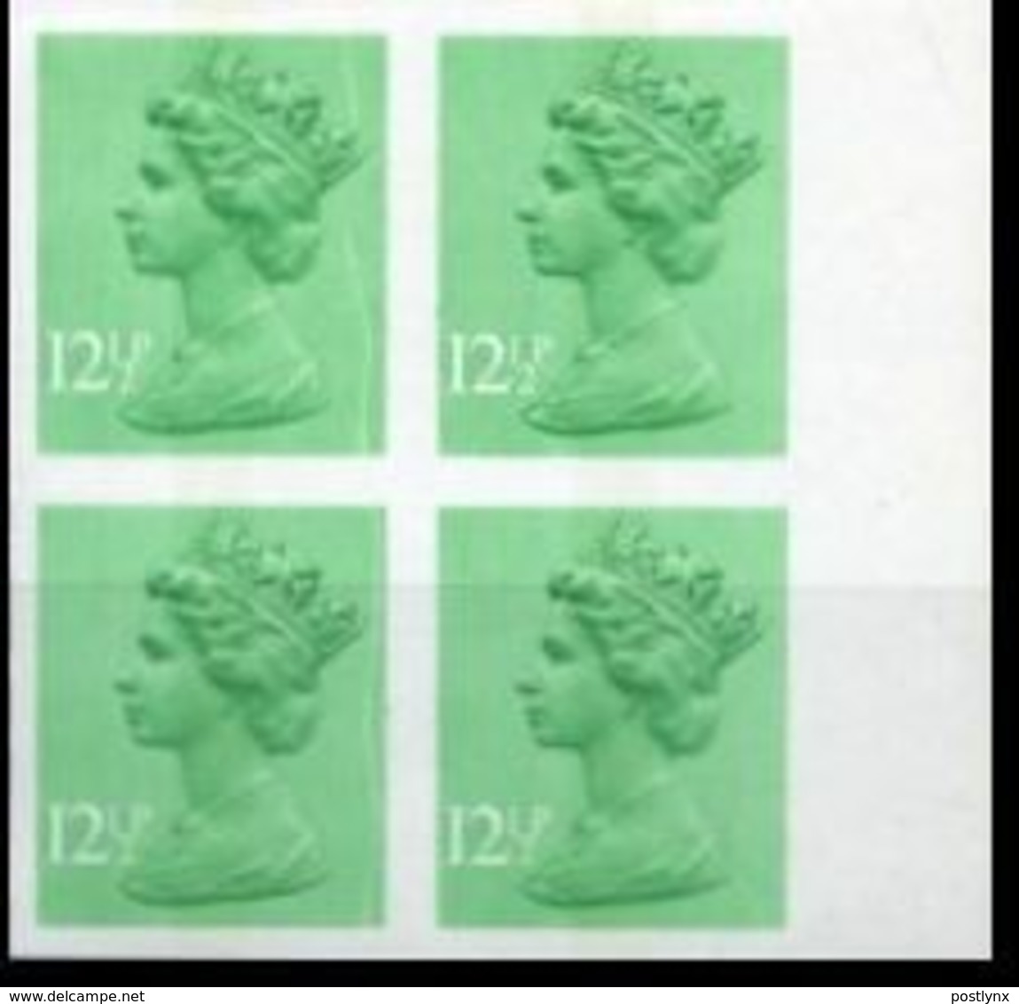 CV:€312.00  GREAT BRITAIN QII Machine 12½p MARG.IMPERF.4-BLOCK GB - Non Dentellati