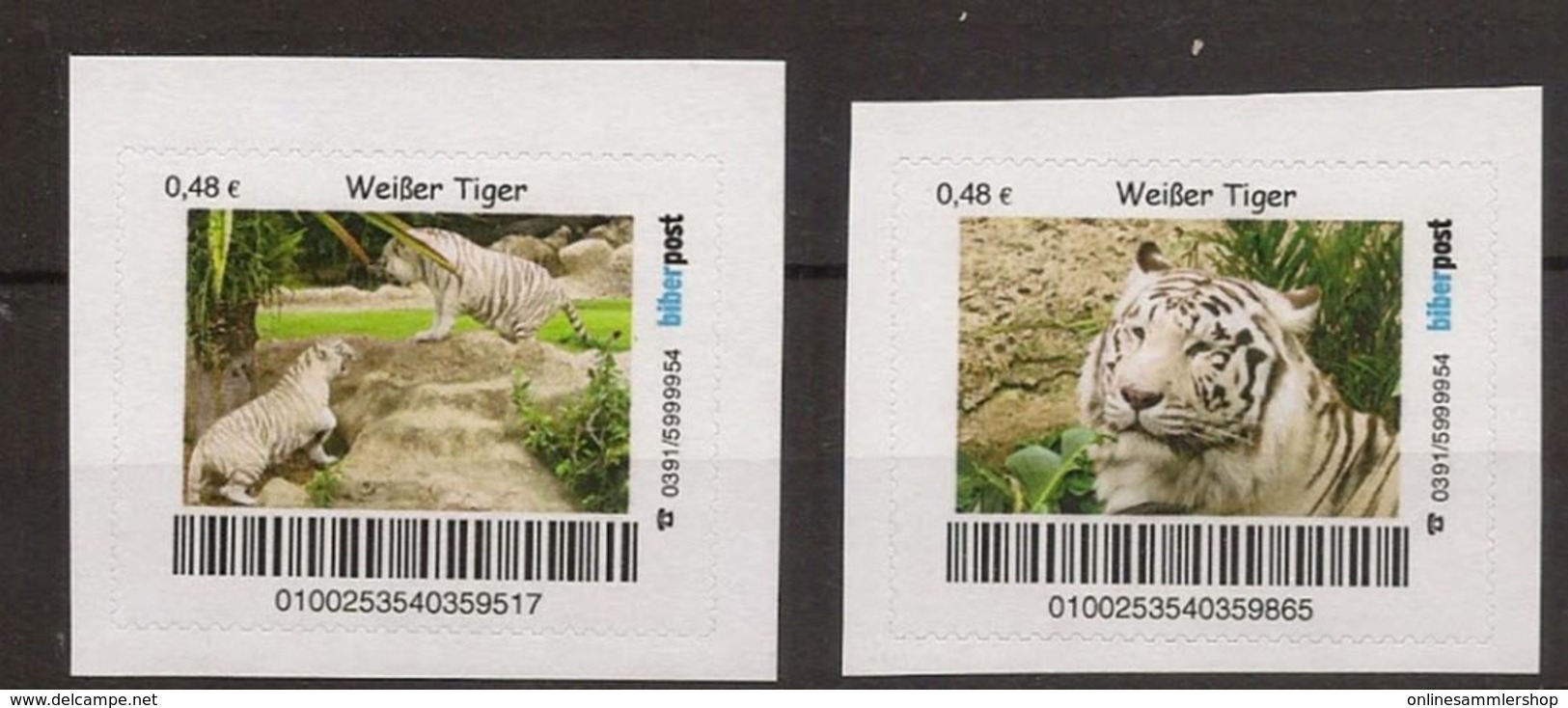 BRD - Privatpost - Biberpost - Katzen Cats -  Weißer Tiger (Panthera Tigris) - 2 Werte - Private & Local Mails