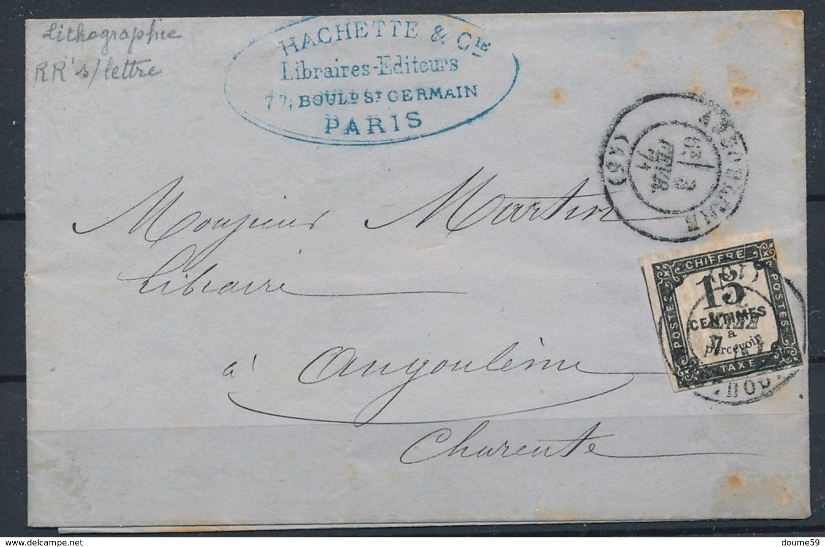 DS-57: FRANCE: Lot Avec Taxe N°4 Sur Lettre Du 26/01/1871, Taxée Le 3/2/71 à Angoulème (timbre Court à Droite) - 1859-1959 Cartas & Documentos