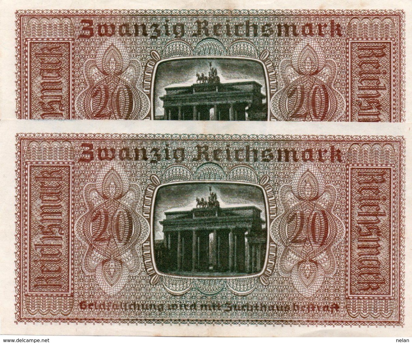 GERMANY-. 20 REICHSMARK 1940 **CIRC. XF+   P-R139  CONSECUTIVE - 20 Reichsmark