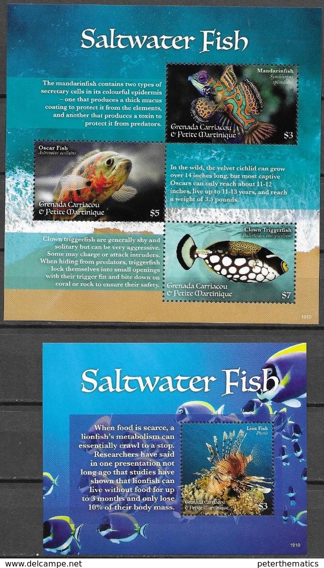 GRENADA CARRIACOU, 2020, MNH, MARINE LIFE, SALTWATER FISH, LIONFISH, TRIGGERFISH, SHEETLET+S/SHEET, HIGH FV, - Fische