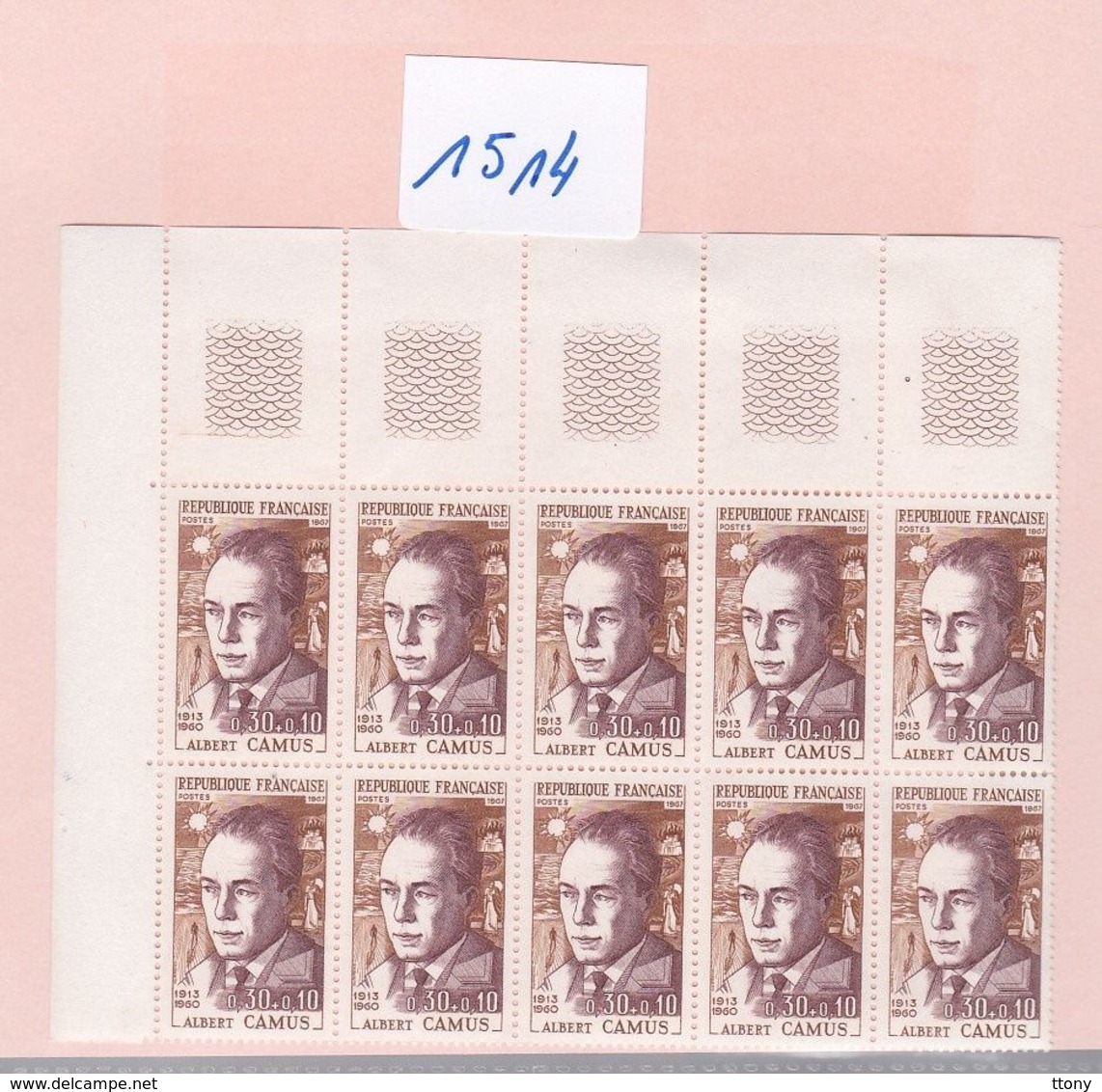 Un Bloc France De 10 Timbres Neufs **  N° 1514   Albert Camus     Thème Célébrités - Briefe U. Dokumente