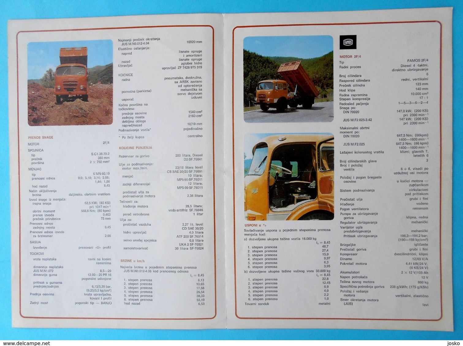 FAP FAMOS 1820 BK Tipper Truck ... Yugoslavian Original Vintage Sales Brochure * Large Size * Truck Camion LKW - Cars