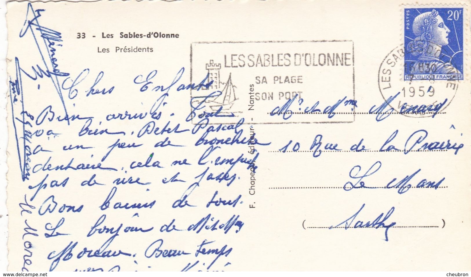 85. LES SABLES D'OLONNE.  "LES PRESIDENTS". ANNEE 1959 + TEXTE - Sables D'Olonne