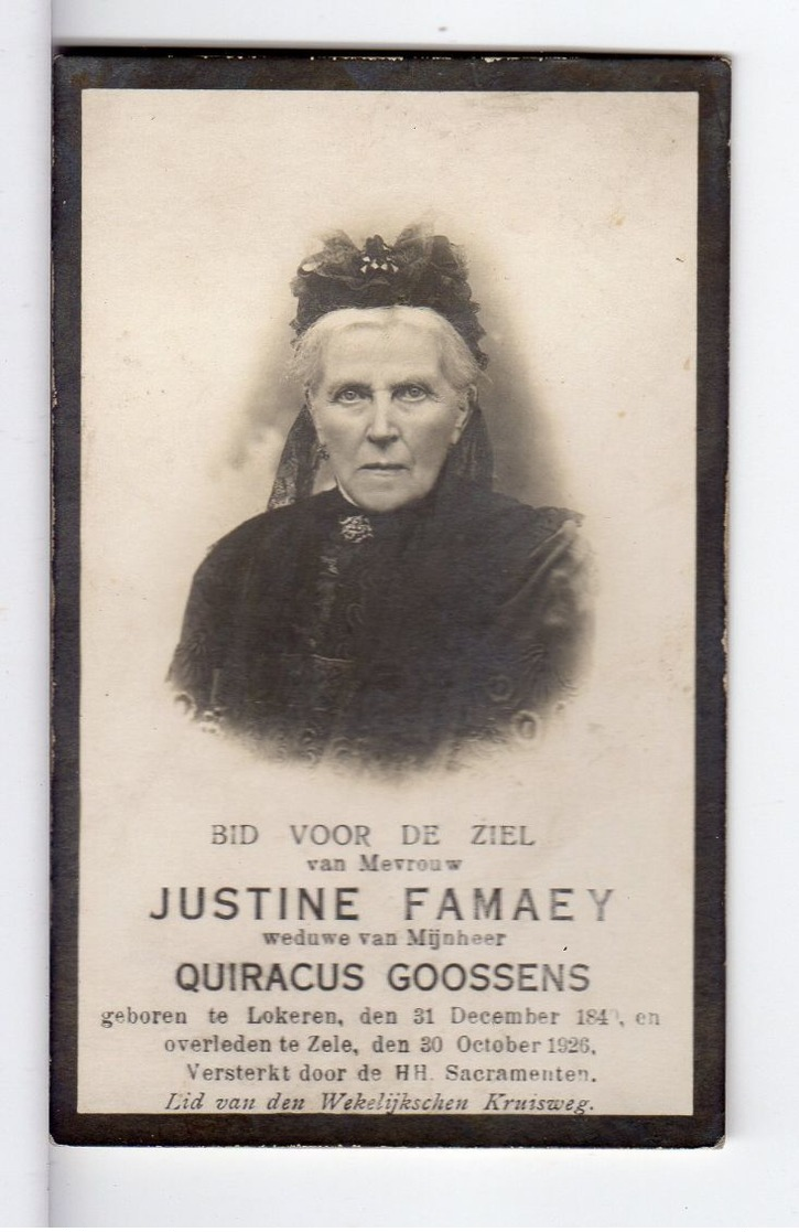 Doodsprentje VROUW FEMME Justine FAMAEY °1849 LOKEREN +1926 ZELE // GOOSSENS - Images Religieuses