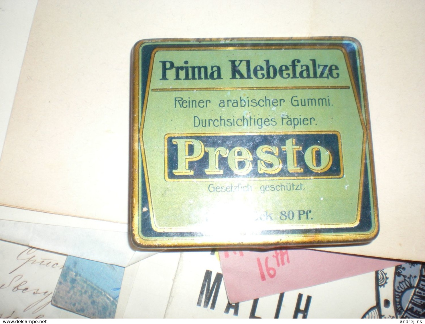 Old Tin Box Prima Klebefalze Reiner Arabischer Gummi Durchsichtiges Papier Presto - Dozen