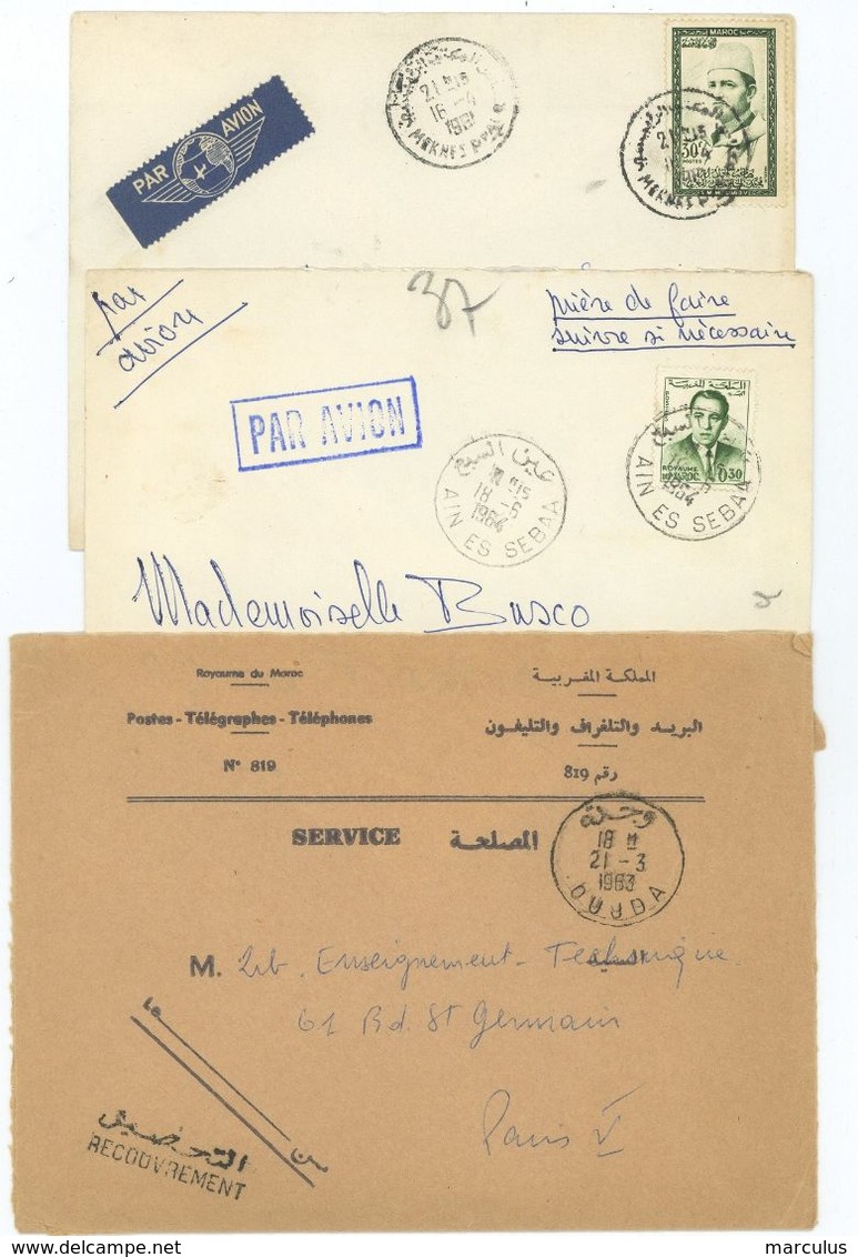 Maroc : 3 Cachets Manuels : OUJDA 1963, AIN ES SEBAA 1964, MEKNES Ppal 1961 - Morocco (1956-...)