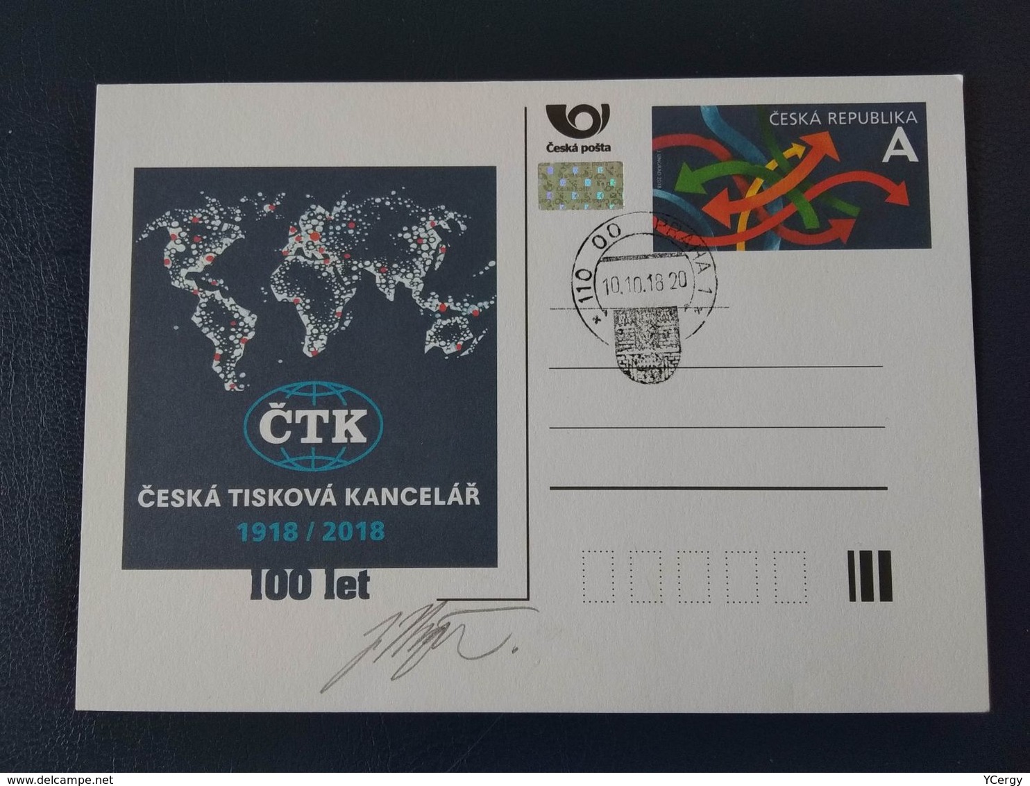 Tchéquie 2018 CDV184 Entier Carte Postale Officielle CTK Agence De Presse Nationale Tchèque Autographe Dédicacé - Storia Postale