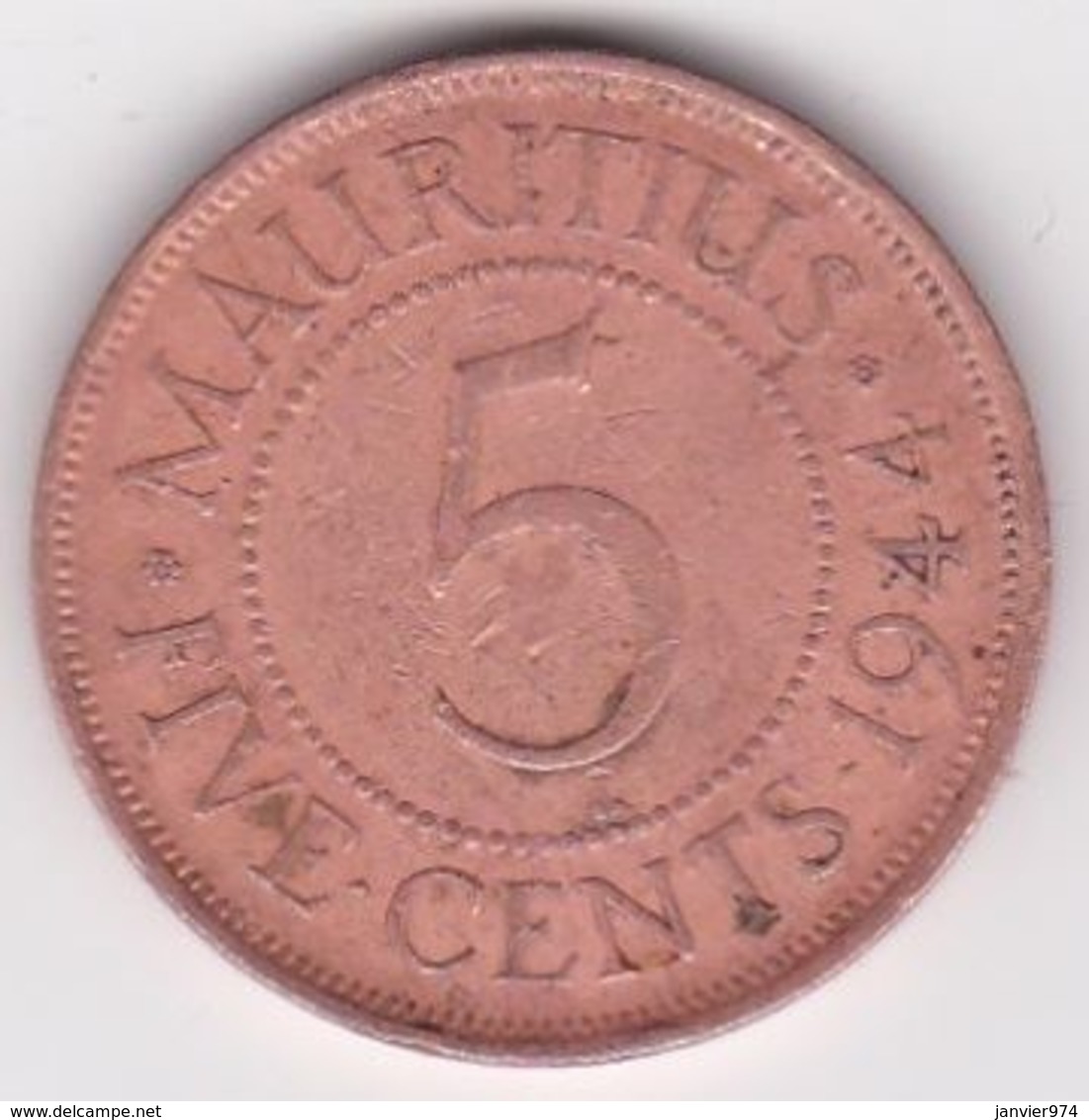 Ile Maurice , 5 Cents 1944 , George VI - Maurice