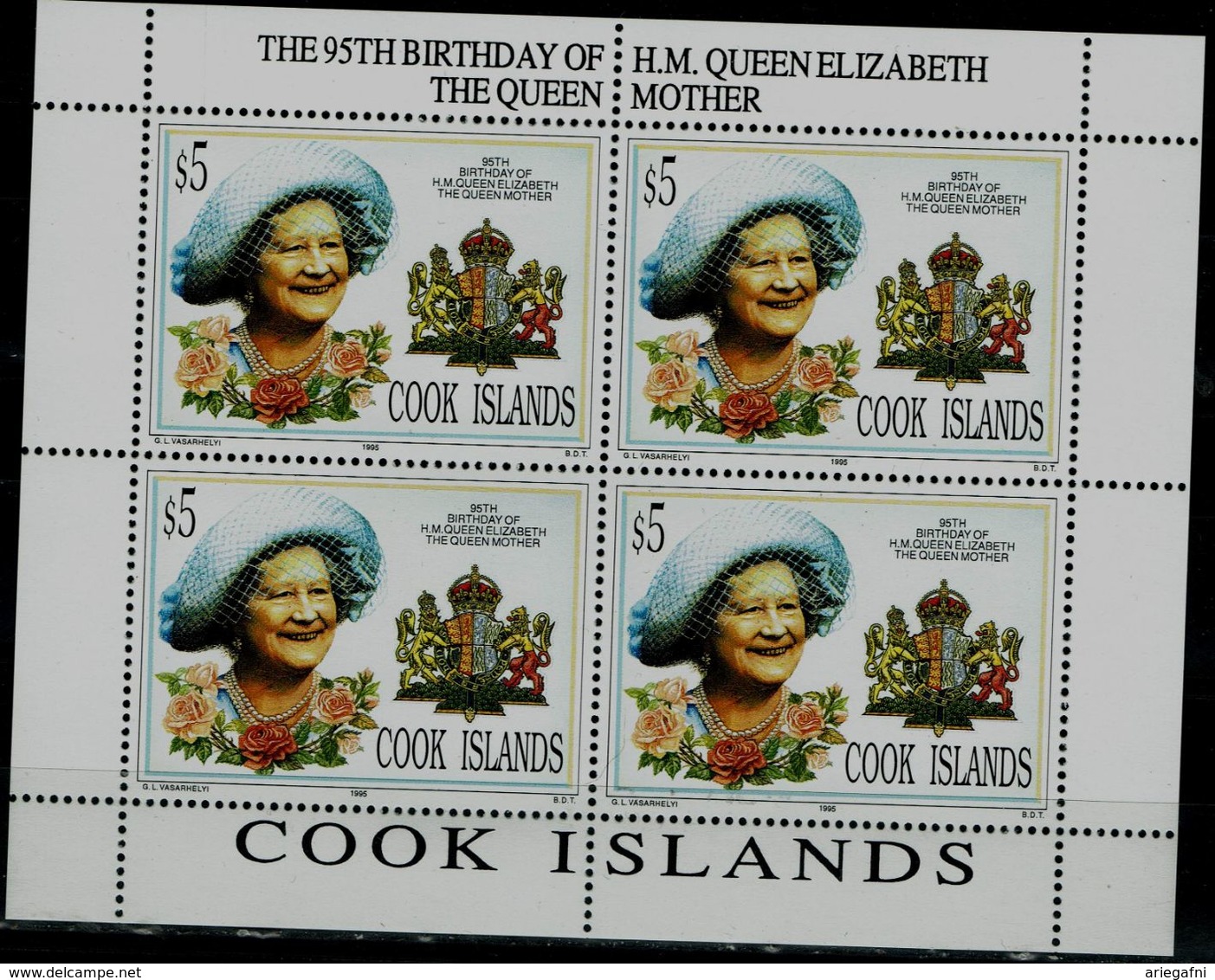 COOK ISLANDS 1995 THE 95th BIRTHDAY OF H.M.QUEEN ELIZABETH THE QUEEN MOTHER MINI SHEET MI No 438 MNH VF!! - Cook Islands