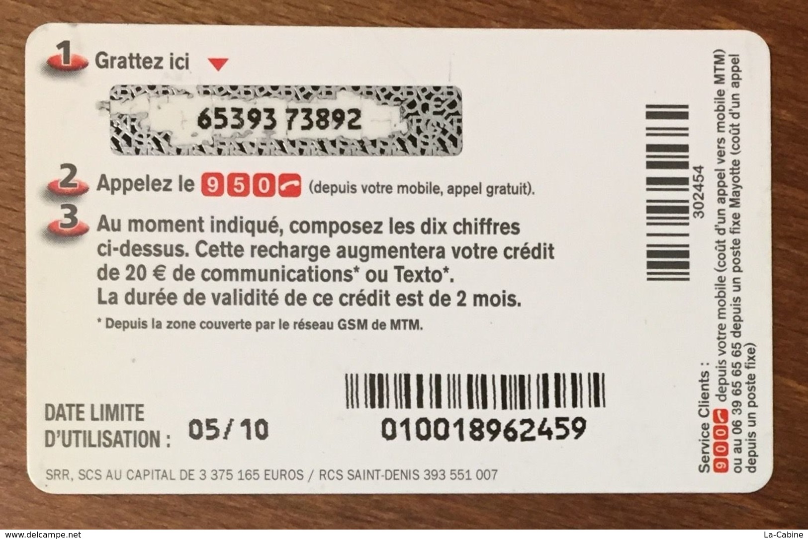 MAYOTTE SFR RECHARGE GSM 20 EUROS PRÉPAYÉE EXP 05/10 PREPAID CARTE À CODE PHONECARD CARD - Réunion