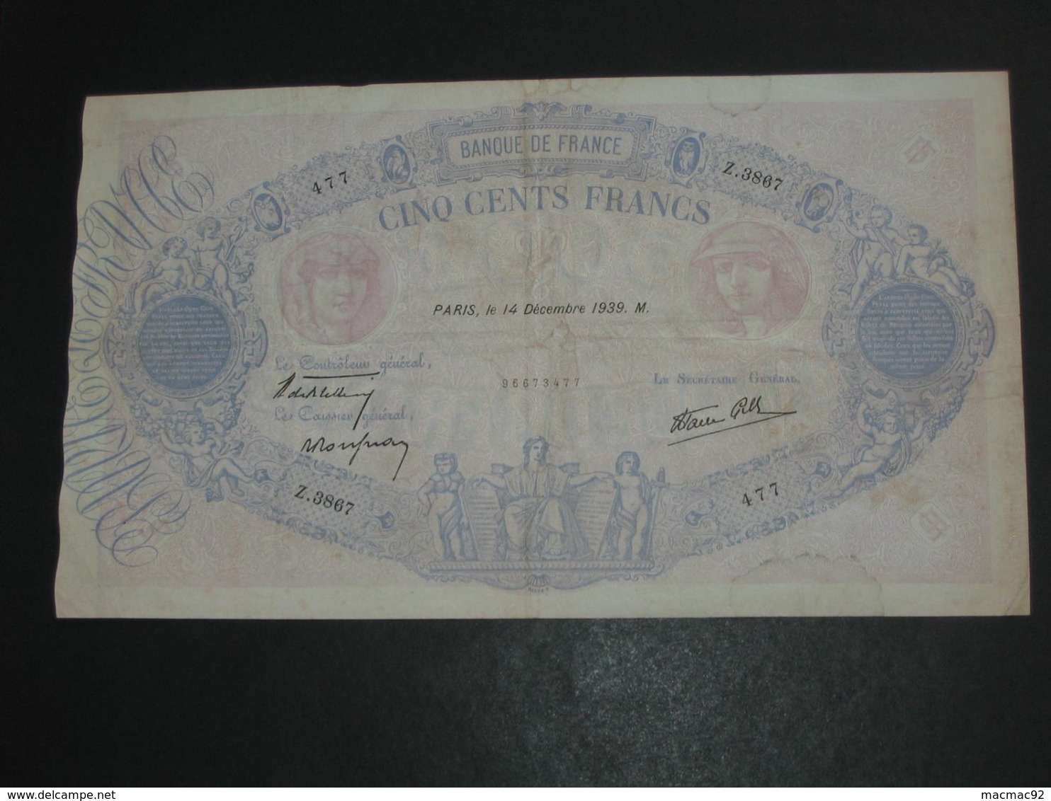 500 Francs  - Bleu Et  Rose - Le 14 Décembre 1939   **** EN ACHAT IMMEDIAT **** - 500 F 1888-1940 ''Bleu Et Rose''