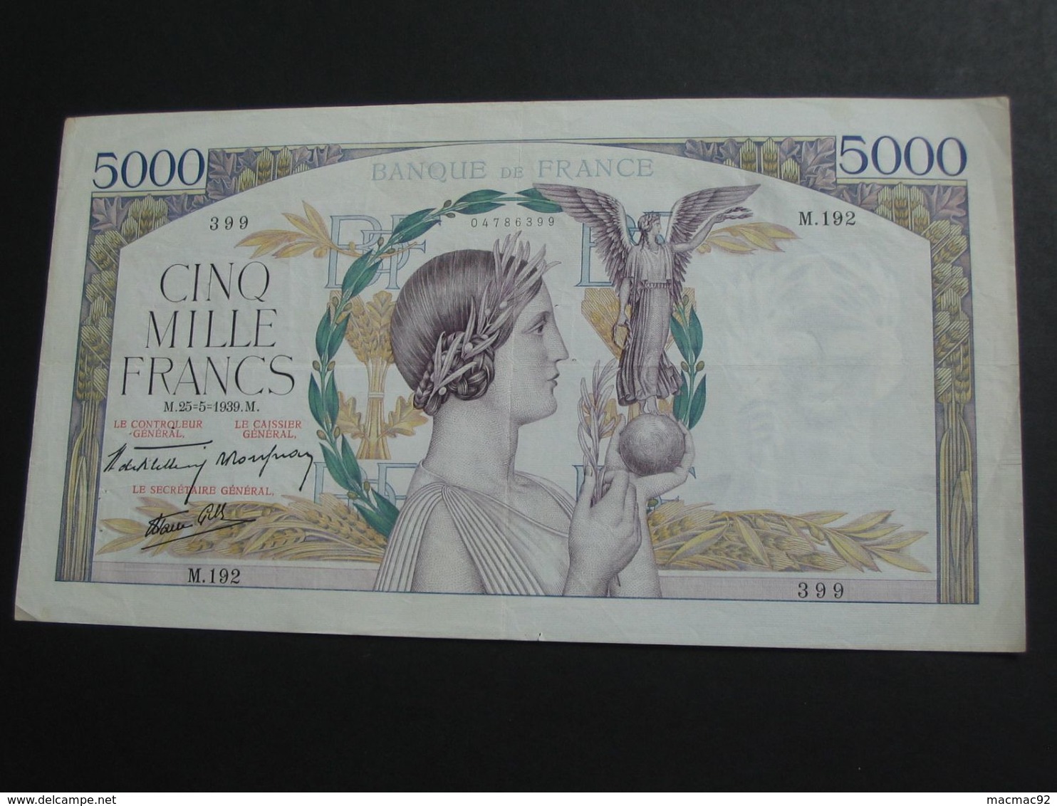 5000 Cinq Mille Francs  - VICTOIRE - 25=5=1939   **** EN ACHAT IMMEDIAT ****  Billet Recherché !!!!!! - 5 000 F 1934-1944 ''Victoire''