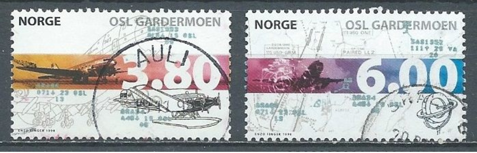 Norvège YT N°1249-1250 Nouvel Aéroport D'Oslo à Gardermoen Oblitéré ° - Gebruikt