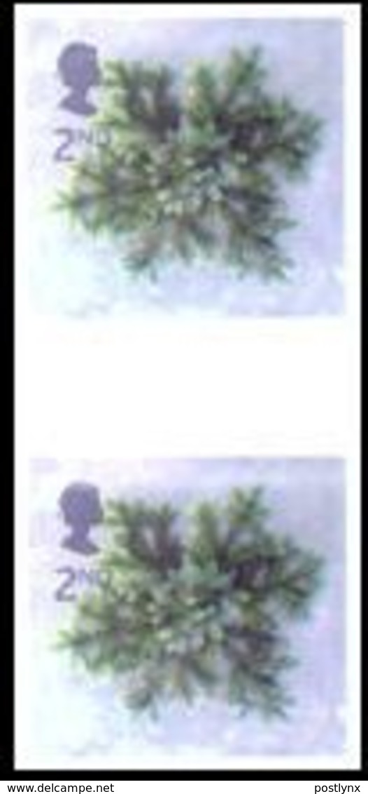 CV:€96.00++ GREAT BRITAIN 2002 Christmas Blue Spruce Star Tree 2nd Class GUTTER IMPERF.PAIR - Imperforados