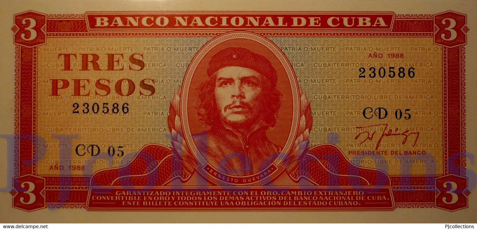BANCO NACIONAL 3 PESOS 1988 PICK 107b UNC - Cuba