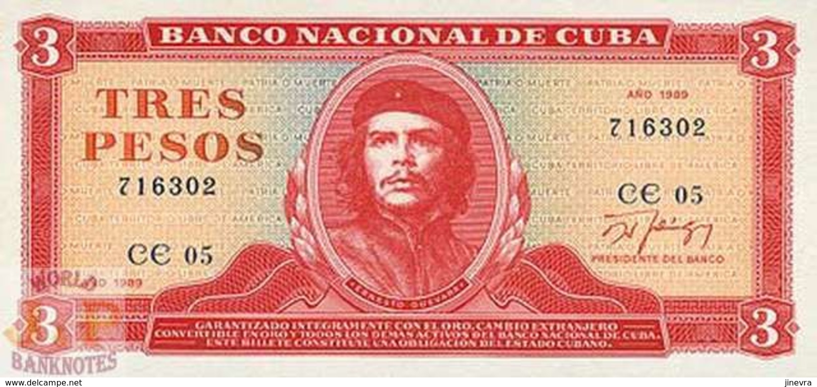 CUBA 3 PESOS 1988 PICK 107b UNC - Cuba