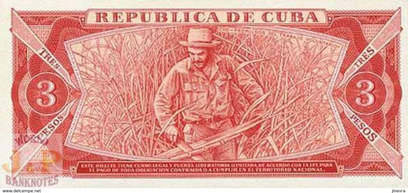 CUBA 3 PESOS 1988 PICK 107b UNC - Cuba